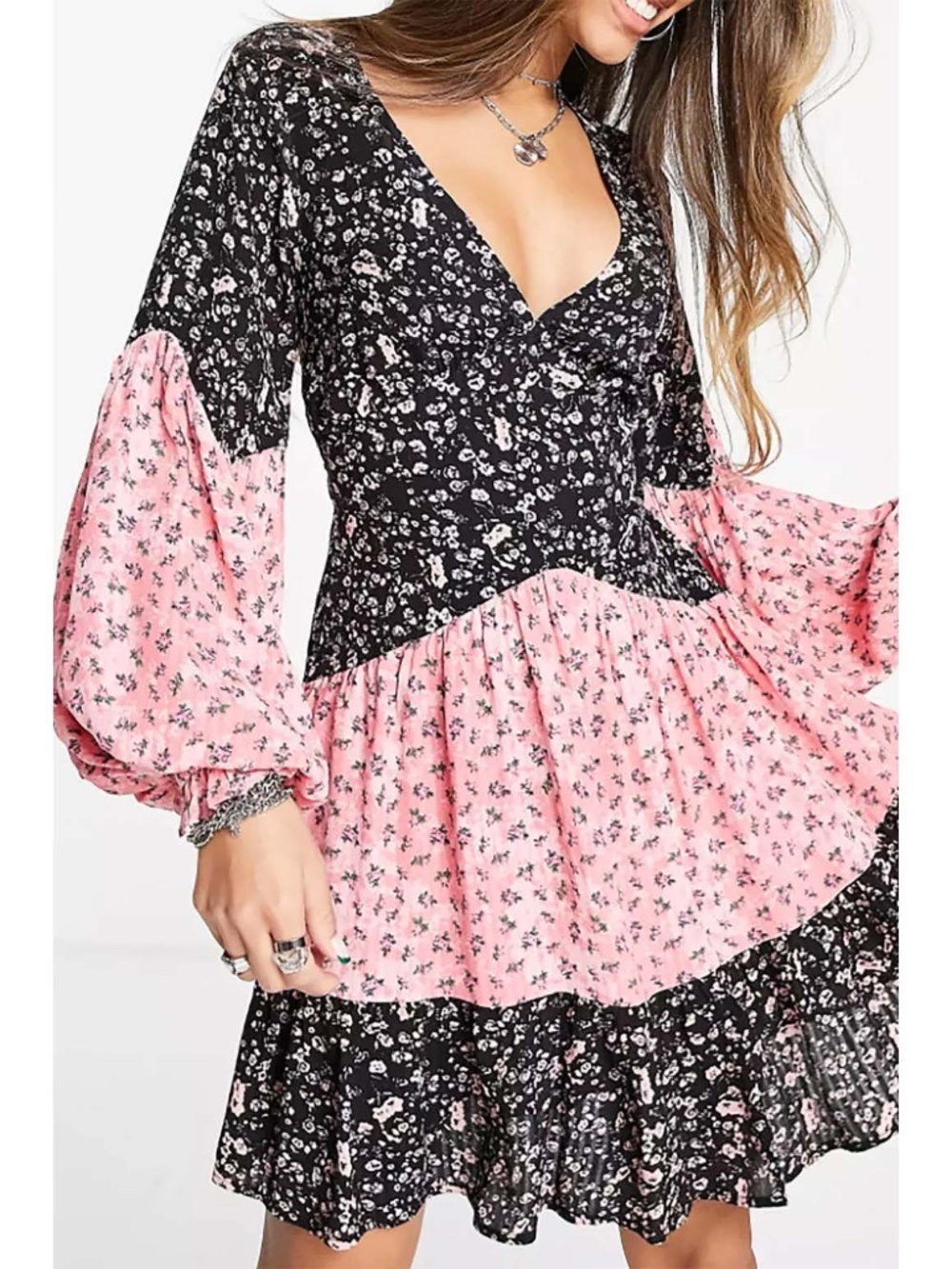 NWT Topshop Mix & Match Floral Tie Back Mini Dress US 12 ASOS